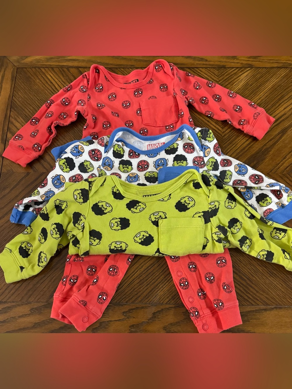 Marvel Kids 3-Piece Romper Set — Hulk, Spiderman, Captain America - 6 months